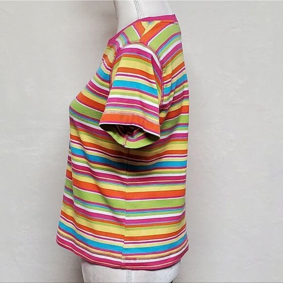 VINTAGE 90s Y2K Sag Harbor Rainbow Striped Short Sleeve Cropped Tee T-shirt S - Picture 7 of 12